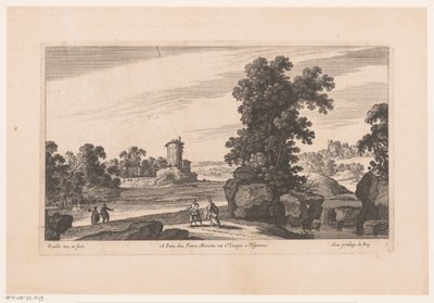 Rivierlandschap met toren door Nicolas Perelle