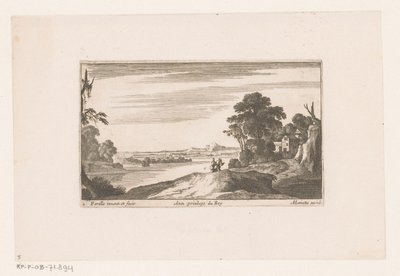 Rivierlandschap met wandelend paar door Nicolas Perelle
