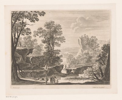 Vissers op rotsen bij rivier door Nicolas Perelle