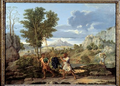 Herfst of de druiventros teruggebracht uit het beloofde land De terugkeer van Josue en Caleb met een enorme druiventros uit het land Kanaän door Nicolas Poussin