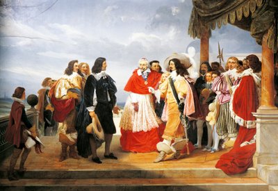 Kardinaal Richelieu presenteert Poussin aan Lodewijk XIII in 1640, detail van schilderij uit 1832 door Jean Alaux (1786-1864), Frankrijk door Nicolas Poussin