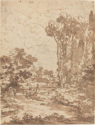 Figuren Badend in een Stroom door Nicolas Poussin