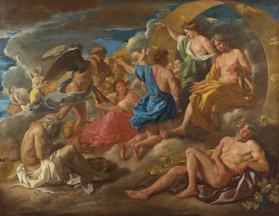 Helios und Phaëton mit Saturn und den vier Jahreszeiten door Nicolas Poussin