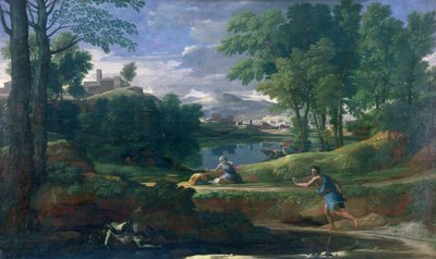 Landschap met een man gedood door een slang, c.1648 door Nicolas Poussin