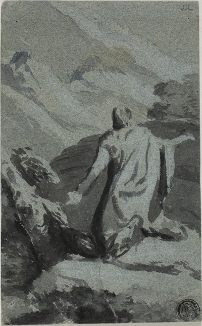Biddende man in de wildernis door Nicolas Poussin