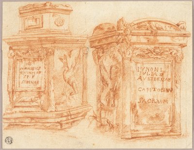 Schetsen van ingegraveerde bodems van Romeinse zuilen door Nicolas Poussin
