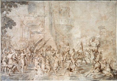 De triomf van David die het hoofd van Goliath terugbrengt Tekening door Nicolas Poussin door Nicolas Poussin