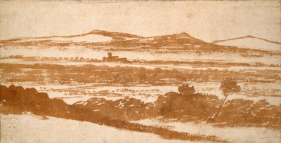 Uitzicht over een vallei naar verre heuvels, begin 16e eeuw door Nicolas Poussin