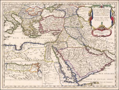 1654 kaart - Landgoederen van het Rijk van de Grote Heer der Turken of Sultan van de Ottomanen in Azië, Afrika en Europa door Nicolas Sanson