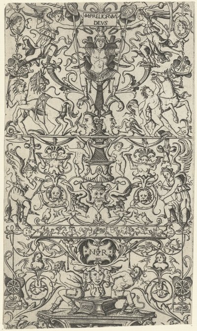 Fragment van ornament paneel met Mars door Nicoletto da Modena