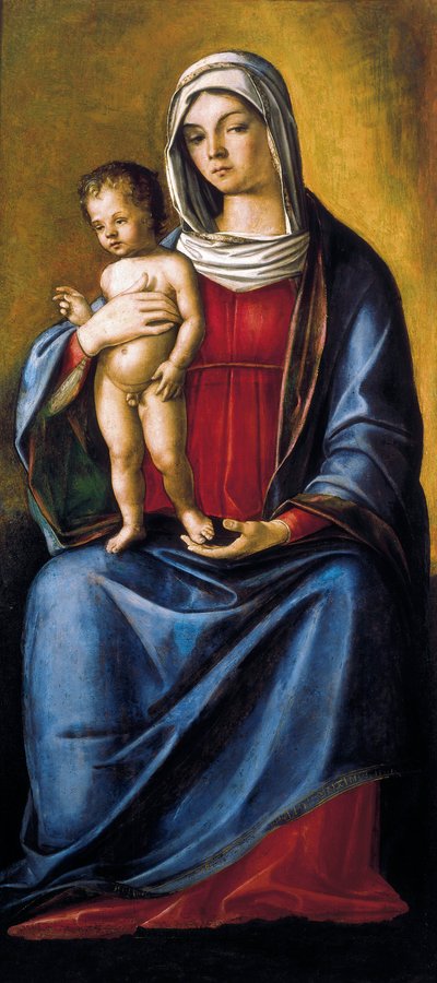 Madonna en Kind, Centraal Paneel van Drieluik met Madonna en Kind, St. Albert en St. Sebastian door Nicolo Rondinelli