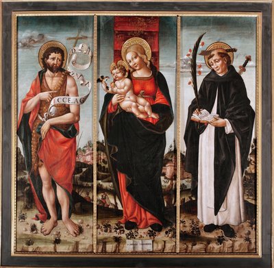 Maagd en Kind tussen Sint Jan de Doper en Sint Petrus van Verona door Nicolo da Cremona