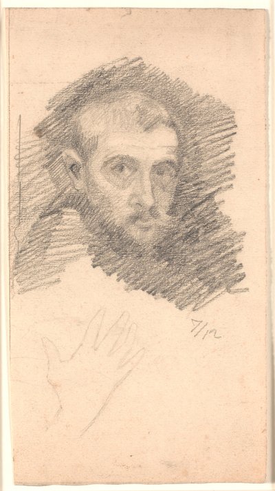 Mannenportret en lichte schets van een hand door Niels Jakob Jakobsen Bjerre