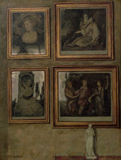 Interieur met Schilderijen en een Beeldje door Niels Holsoe