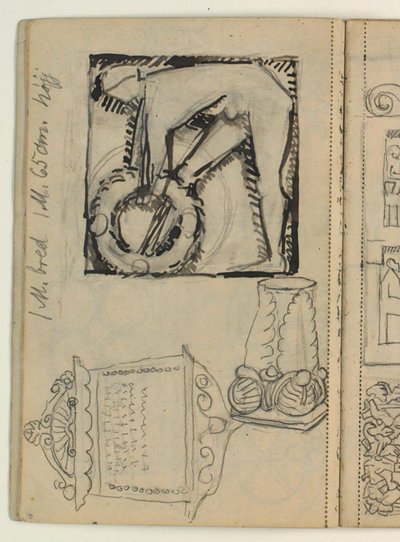 Ontwerp voor het grafmonument van Poul S. Christiansen, studies van grafmonumenten, maatindicaties door Niels Larsen Stevns
