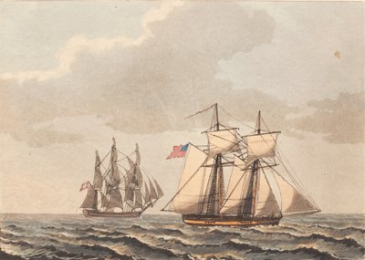 Een Deens schip en een Amerikaanse schoener met zijwind door Niels Truslew