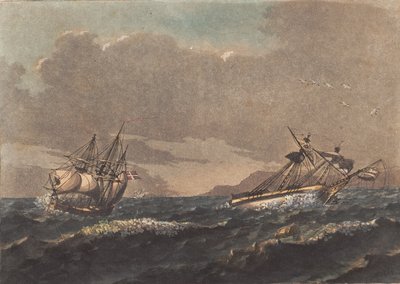 Een schip dat landt, en een brik die voor anker drijft, vergaat op een blinde rots door Niels Truslew