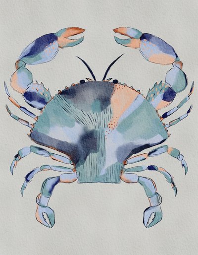 Schilderij van een blauwe krab aan de kust door Nikita Jariwala