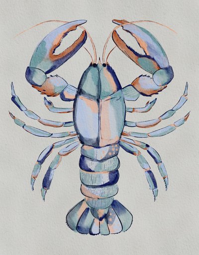 Blauwe kreeft in aquarel door Nikita Jariwala