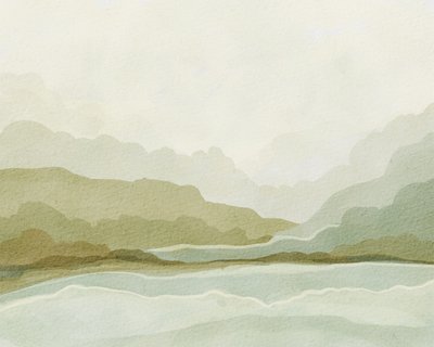 Aquarel: Berg en vallei door Nikita Jariwala