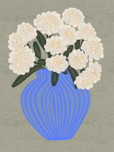 Witte bloemen in een blauwe vaas door Nikita Jariwala