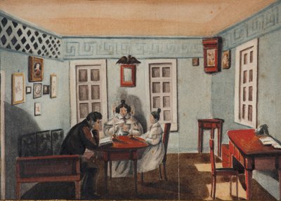 Nikita Muravyov met zijn dochter Sofia in ballingschap in de provincie Irkoetsk, 1837 door Nikita Mikhailovich Muravyov