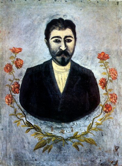 Portret van een spoorwegarbeider door Niko Pirosmani