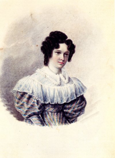 Portret van Alexandra Ivanovna Davydova 1802-1895, vrouw van Decembrist Vasily Davydov, 1830-1839 door Nikolai Alexandrovich Bestuzhev