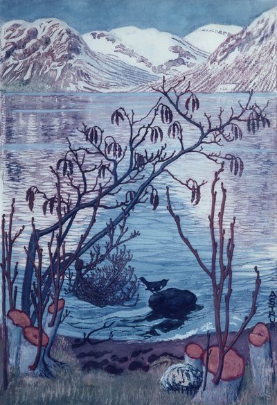Vogel op steen door Nikolai Astrup