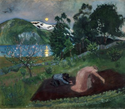 Lenteavond in de tuin (Nachtwerk in de tuin) door Nikolai Astrup