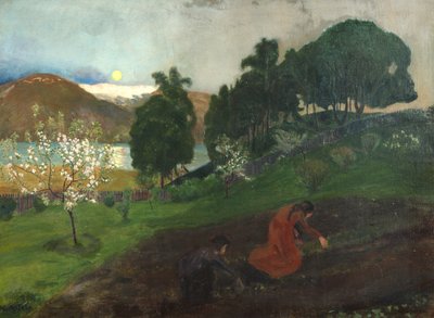 Lentenacht in de tuin (Nachtwerk in de tuin) door Nikolai Astrup