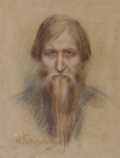 Portret van de Russische mysticus Grigory Rasputin 1869-1916, 1913 door Nikolai Kornilovich Bodarevsky