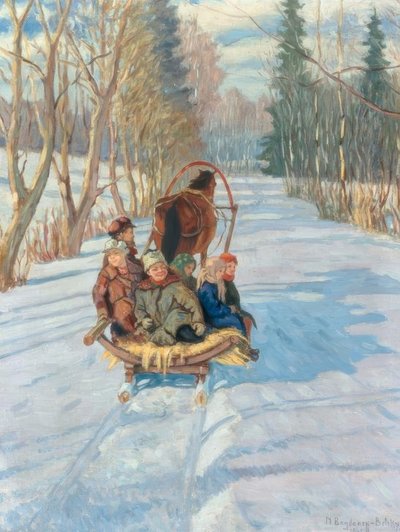 Kinderen op een paardenslee door Nikolai P. Bogdanow Bjelski