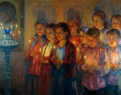 In de kerk, 1939 door Nikolai Petrovich Bogdanov Belsky