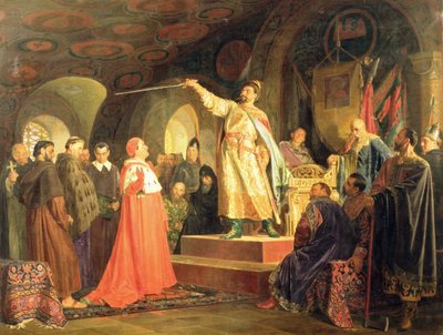 Prins Roman van Halych-Volhynia ontvangt de ambassadeurs van Paus Innocentius III door Nikolai Vasilievich Nevrev