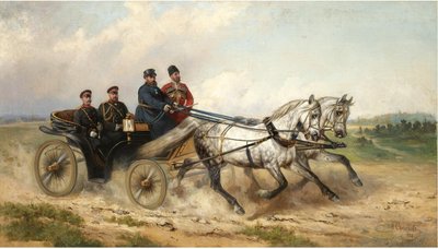 Tsaar Alexander III en keizer Wilhelm II in een landauer, 1888 door Nikolai Yegorovich Sverchkov