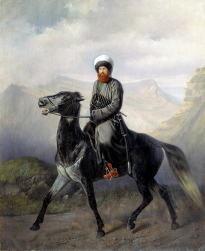Portret van Imam Shamil (1797-1871), leider van de moslimstammen van de noordelijke Kaukasus door Nikolai Yegorovich Sverchov
