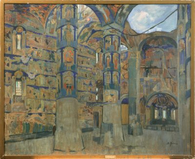 Interieur van de kerk van het Makarios-Scheltowodski-Dreifaltigkeitsklooster in Makarjewo door Nikolaj Pawlowitsch Uljanow