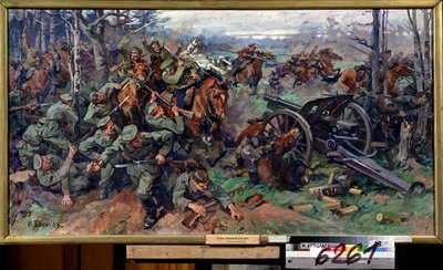 De Russische cavalerie valt de Duitse artillerie aan in 1915 door Nikolay Yakovlevich Borisov