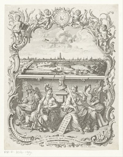 Gezicht op Utrecht en allegorie met Minerva en deugden door Noach van der Meer (I)