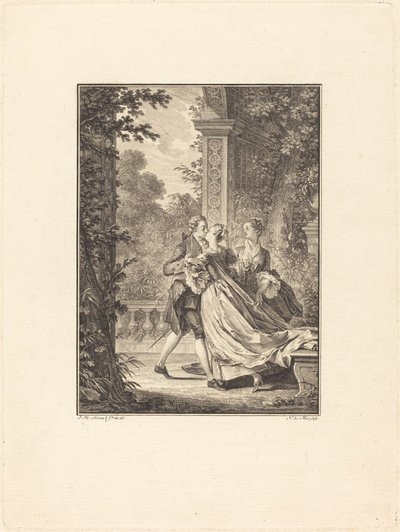 Zonder iets van dit mysterie te begrijpen door Noël Le Mire after Jean Michel Moreau