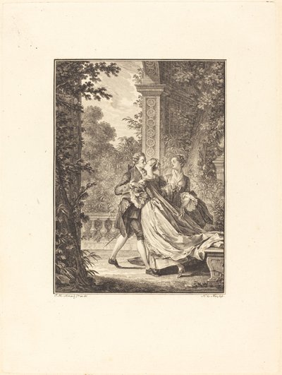 Zonder iets van dit mysterie te begrijpen door Noël Le Mire after Jean Michel Moreau