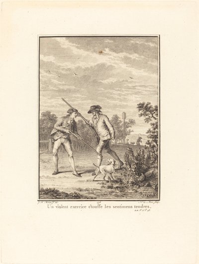 Een gewelddadige oefening verstikt de tedere gevoelens door Noël Le Mire after Jean Michel Moreau