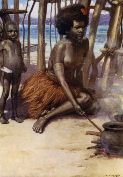 De maaltijd koken, Brits Nieuw-Guinea door Norman Hardy