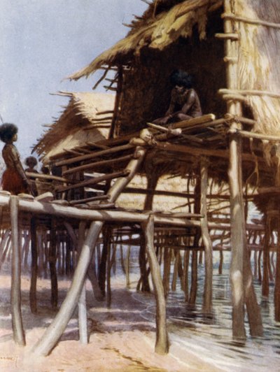 In de Paalwoningen bij Hanuabada, Port Moresby, Brits Nieuw-Guinea door Norman Hardy