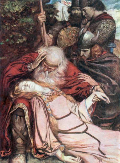 Lear, "Cordelia, Cordelia". King Lear - Act V, Scene 3 (kleurenlitho) door Norman Mills (after) Price
