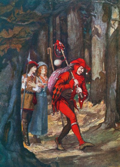 Rosalind en Celia in het Bos van Arden. Zoals je wilt - Act II, Scène 4 (kleurenlitho) door Norman Mills (after) Price