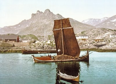 Nordland-boot met een lading hout, Noorwegen, 1890-1900 door Norwegian Photographer