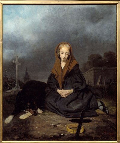 Jong meisje op de begraafplaats door Octave Tassaert