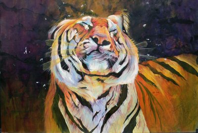 Tijger (schuddend hoofd) 1996 (inkt, acryl en potlood op papier) door Odile Kidd